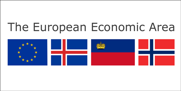 EU samt Island, Liechtenstein og Norge utgjør EØS-området.