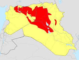 Kart fra wikimedia som viser ISIL-kontrollerte områder tidlig i juni 2014.