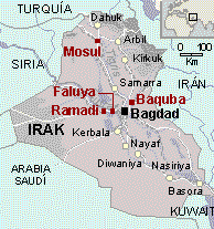 Kart over Ramadi og Mosul.