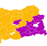 HDP vant i provinser i øst (lilla farge). Illustrasjon: Nub Cake CC BY-SA 4.0 via Commons - https://commons.wikimedia.org/wiki/File:Turkish_general_election,_November_2015_map.png#/media/File:Turkish_general_election,_November_2015_map.png