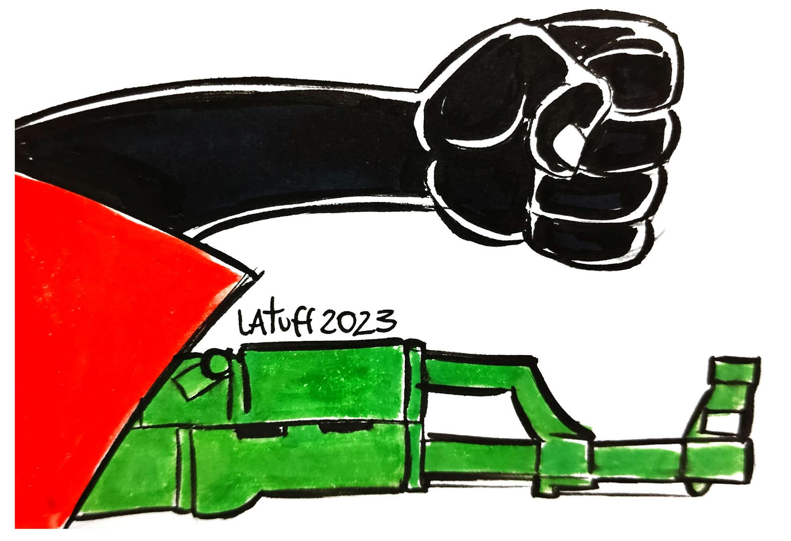Palestina forsvarer seg. Illustrasjon: Carlos Latuff