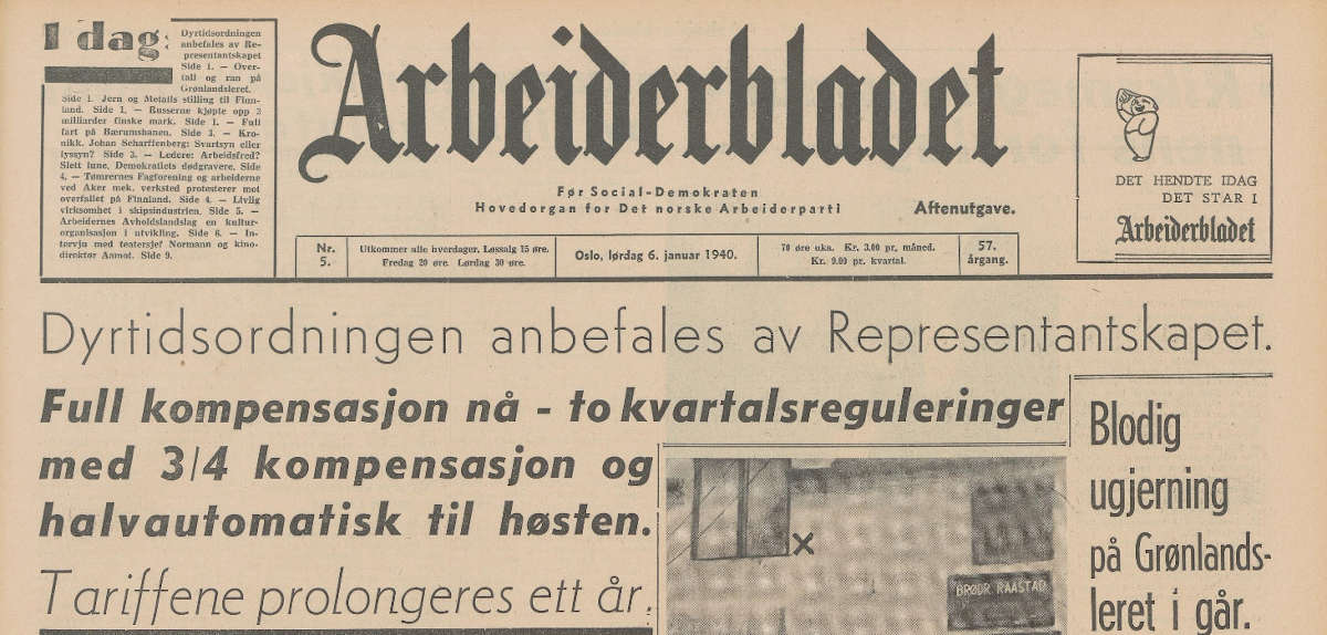  Indeksregulering ved lønnsoppgjør er ikke noe nytt. Arbeiderbladet under dyrtida før krigen kom til Norge. 